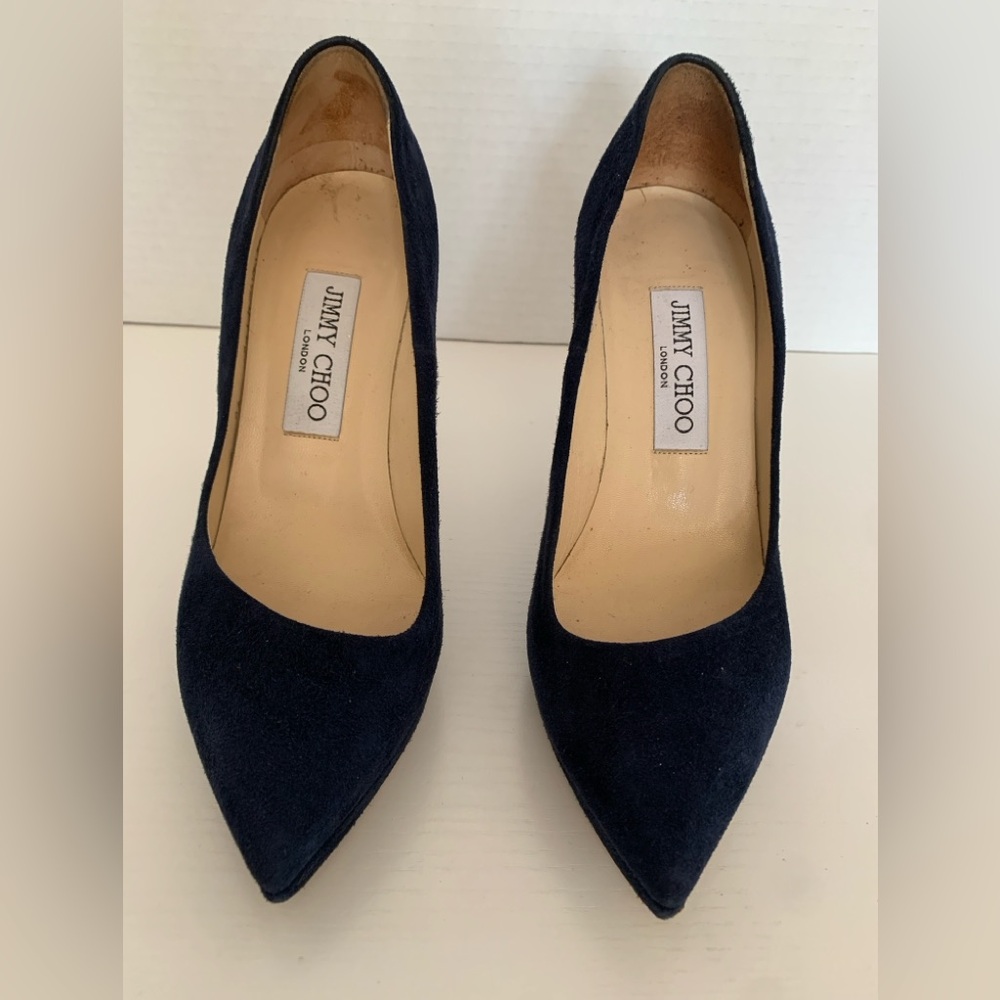 Jimmy Choo Women's Rudy Navy Suede Patent Pump 100mm